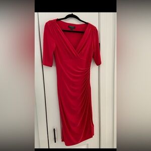 Lauren Ralph Lauren Vibrant Red Midi Wrap-Style Dress
